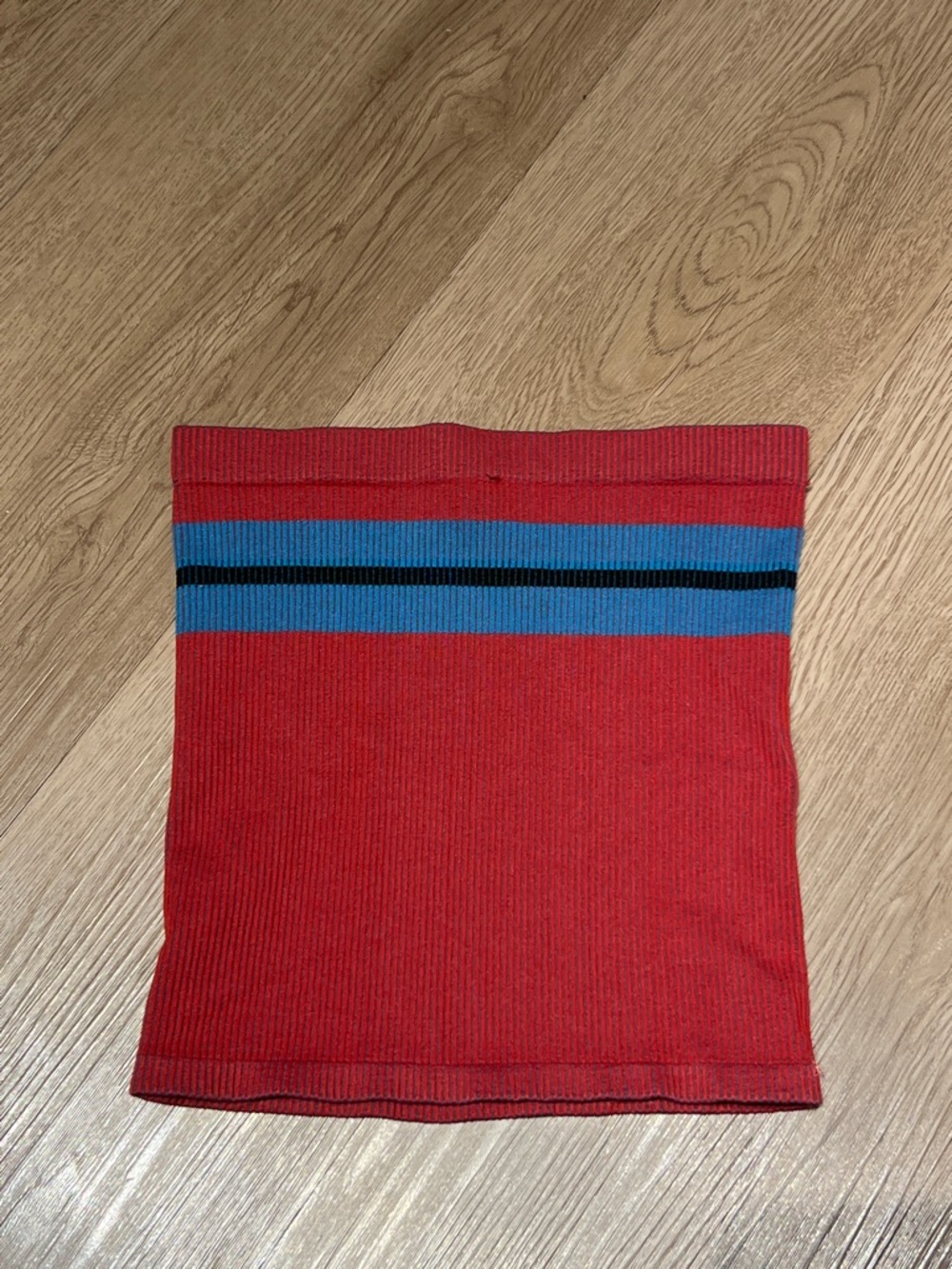 Red Knit Tube Top with Blue Stripe